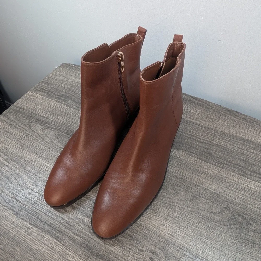 Coach Carmen Leather Ankle Boots Brown Side Zip Block Heel Size‎ 9B